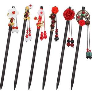 lot 14155 image: Willbond 6 Pc Japanese Wooden Hair Chopsticks