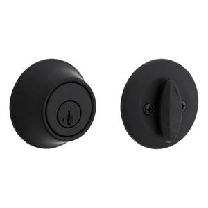 lot 14220 image: Kwikset 660 Deadbolt Lock, Matte Black Round Exterior Keyed Front Entry Door, Pick Resistant SmartKey Rekey Security, Single Cylinder Dead Bolt