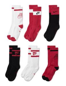 lot 14233 image: Nike Unisex Kids Everyday Cushioned Crew Socks (6 Pairs), WhiteBlackUniversity Red, Small