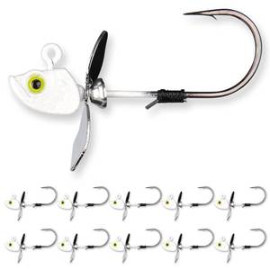 lot 14242 image: 10-Pack Asymmetrical Spin Fishing Jig Head, 100% Brass Blade with Hand-Tied Bait Keeper for Bass 18 316 14 38 & 12oz