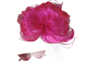 lot 14265 image: Hot Pink Wig with Heart-Shaped Sunglasses and Hairnet Costume Accessory Set