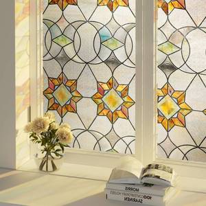 lot 14268 image: Oxdigi 3D Stained Glass Window Film - Static Cling Privacy Protection & UV Blocking, Floral Geometry Pattern 17.3x47.2 (No Residue, Reusable)