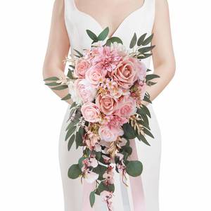 lot 14285 image: Serwalin 11 Inch Dusty Pink Rose Wedding Bouquets for Bride Bridesmaid
