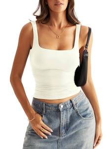 lot 14287 image: Eachyes Womens Square Neck Double Lined Tank Tops Low Back Fitted Shirts