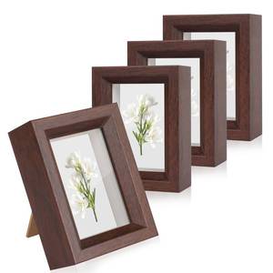 lot 14290 image: Himitimi 2x3 Mini Picture Frames Set of 4, Wallet Size Picture Frames Small Wooden Shadow Box Frame with Real Glass Cover for Farmhouse Tabletop Display, Dark Brown