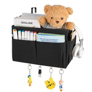 lot 14303 image: Frjjthchy Bedside Caddy Organizer 5 Pockets and 4 Hooks for Bunk Bed Black