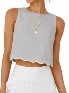 lot 14304 image: IDEALSANXUN Linen Tank Top for Women 2026 Sleeveless Cute Crop Spring Summer Tops Gauze Shirts Blouse Beach Vacation Clothes, Light Grey, S