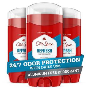 lot 14306 image: Old Spice Aluminum Free Deodorant For Men, High Endurance, 247 Sweat Defense & Odor Protection, 247 Freshness & Lasting Scent, Refresh Scent, 3.0 oz (Pack of 3)