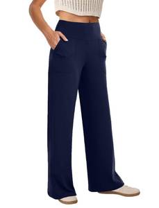lot 14311 image: COPYLEAF Wide Leg Pants Woman High Waist Yoga Pants with Pockets Loose Stretch Dress Work Sweatpants Casual Lounge(Navy Blue L)