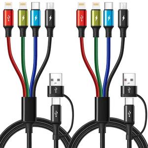 lot 14323 image: Minlu 6 in 1 Multi Charging Cable, USB AUSB C Charger Cable, 2 Pack 6Ft