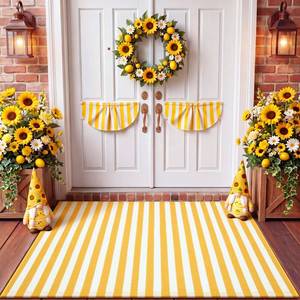 lot 14326 image: Moucuny 3 X 5 Yellow and White Fall Vertical Stripe Outdoor Rug