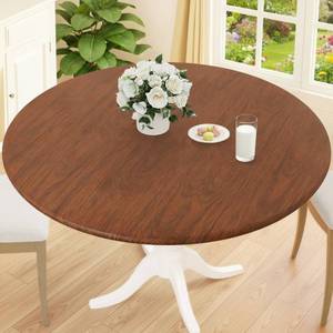 lot 14332 image: Smiry Round Picnic Tablecloth, Waterproof Elastic Fitted Table Covers for 36 - 44 Tables, Wipeable Flannel Backed Vinyl Tablecloths for Camping, Indoor, Outdoor, Brown