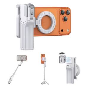 lot 14344 image: 3 in 1 Magnetic Phone Camera Shutter Grip, Extendable Selfie Stick & Tripod Portable for Magsafe iPhone & Android with Detachable Wireless Shutter Button Remote Control Ergonomic Handle - White