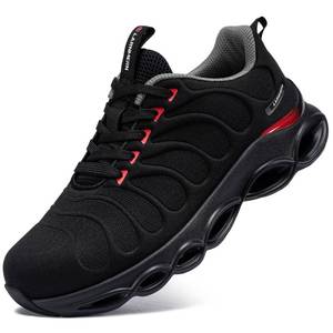 lot 14348 image: LARNMERN Lightweight Cushioned Steel Toe Shoes for Men,10,Red Black