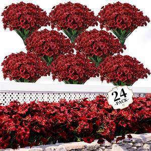 lot 14355 image: ColoPlay 24 Bundles Burgundy Artificial Flowers for Outdoors Fake Plant Mum