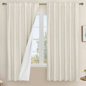 lot 14364 image: LAMIT 100% Blackout Natural Polyester Curtains, 68 Inches Linen Textured Thermal Bedroom Curtains Back Tab and Rod Pocket Neutral Panels with White Liner for Farmhouse, 2 Panels, 52 x 68 Inch, Ivory