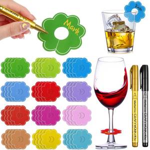 lot 14367 image: Deekin 48 Pcs Wine Glass Name Tags Paper Labels with Markers, Round Flower