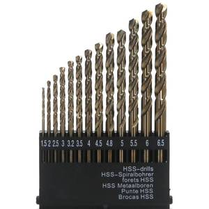 lot 14371 image: Metric Cobalt Drill Bits Set 1.5-6.5mm 13PCS, M35 high speed steel, high hardness straight shank drill, mechanical or hand drill for drilling, suitable for stainless steel, iron, copper and aluminum.