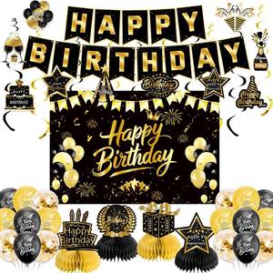 lot 14384 image: Black Gold Birthday Decorations for Men Women