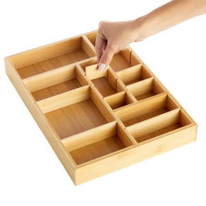 lot 19078 image: Juvale Bamboo Drawer Organizer Tray 14 x 10 x 2 In