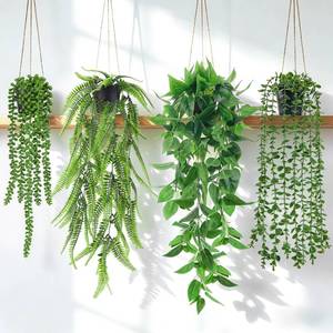lot 19100 image: Der Rose 4Pc Fake Hanging Plants with Black Pots