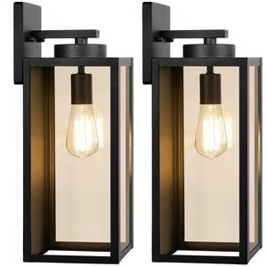 lot 19117 image: BesLowe 15 Outdoor Wall Lanterns, Matte Black (2-Pack)  Retail $189.99