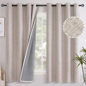 lot 19123 image: YoungsTex Linen Blackout Curtains 52x63 Beige Set of 2
