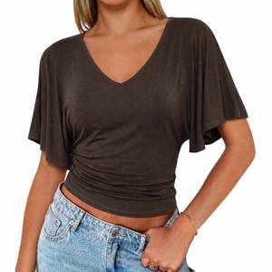lot 20463 image: Nlife Womens Tie Back Blouse V Neck Flutter Sleeves Large