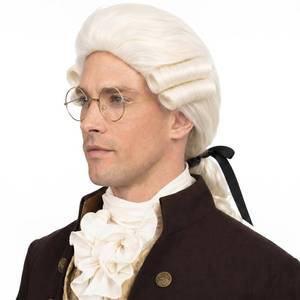 lot 20492 image: Bettecos Mens Judge Colonial Wig Beige Powdered (Glasses Missing 1 Side of Glass)