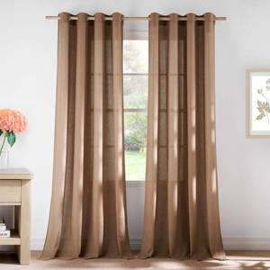 lot 20494 image: NICETOWN Linen Grommet Curtains Gold Brown W55 x L96 2-Panel