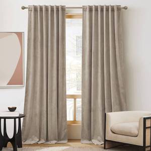 lot 1912 image: RYB HOME Camel Beige Velvet Curtains 90 inches for Farmhouse Living Room