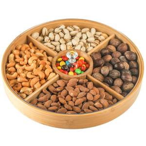 lot 1932 image: Hedume Bamboo Nuts Storage Platter Tray, Food Serving Tray with 5 Dining Grids, 12 Inches Dessert Fruit Veggie Food Serve Plate Tray for Party, Family Dinner, Holiday and Home Warming