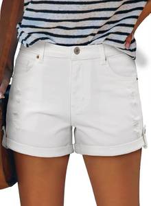 lot 2155 image: Angerella White Jean Shorts for Women Teen Girls Casual Comfy Stretchy Denim Shorts Summer Pocketed Hot Short Pants L