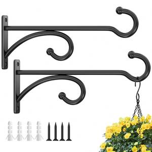 lot 2168 image: 8-Inch Planter Hooks for Hanging Plants - Plant Hanger Hook Indoor Outdoor, Plant Wall Hooks, Brackets for Hanging Plants, Baskets, Wind Chime, Bird Feeder, Bird House (Black, Metal, 2 Pack)