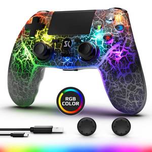 lot 2182 image: Boowen Wireless Controller for PS4, Controller Compatible with PS4ProSlim,Double Shock 6-Axis Motion Sensor, Sensitive Touch Pad, Built-in Speaker & Stereo Headphone Jack (Black Crack RGB Light)