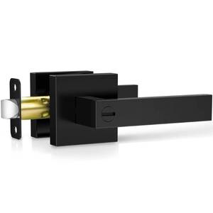 lot 2188 image: Plustool 1 Pack Matte Black Door Handles, Keyless Interior Door Knobs, Privacy Door Lever Locksets for Bedroom Bathroom, Heavy Duty Square Door Lock, Reversible for Left&Right Handled Doors