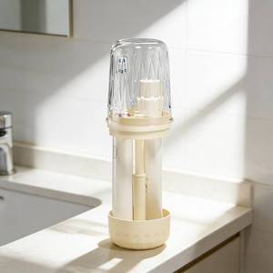 lot 2189 image: Toothbrush Holder with Tooth Brush Cups, Height Adjustable Electric Toothbrush Toothpaste Storage Stand, Countertop 3 Slots Organizer, Bathrooms Shower Accessories Storage Rack (White)