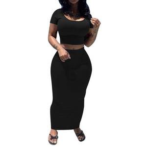 lot 2196 image: PINSV Womens 2 Piece Crop Top Maxi Skirt Set Black S