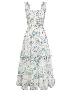 lot 2225 image: Floral Dress for Women 2026 Summer Dress Flowy Sundress Blue Thread S