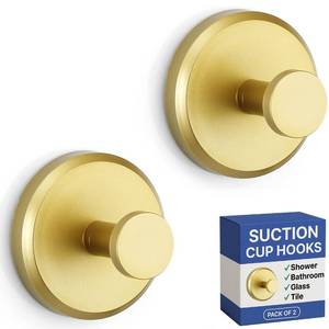 lot 2244 image: HOME SO Suction Cup Hooks for Shower & Bathroom Towel Holder 2-Pack Gold