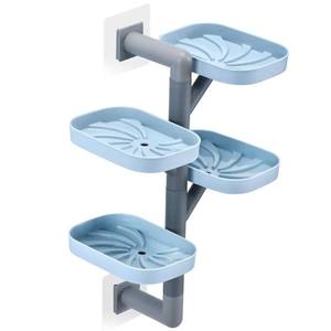 lot 2252 image: Soap Holder Four Layer Wall Mounted NO-Drilling Rotatable Self-draining Removable Soap Dish for Shower Bathroom Tray,Self Draining Sponge Holder,Razor Holder (BlueGray)