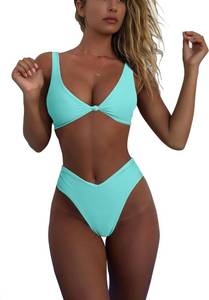 lot 2257 image: geluboao Two Piece Bikini Sets for Women High Waisted Bikini Push Up Swimsuit High Leg V Cut Bathing Suits Light Green XL