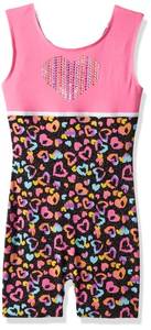 lot 2271 image: Jacques Moret girls Classic Dance Basic Tank Biketard Base Layer, Spotted Love Printed With Rhinestud Heart Design, Large US