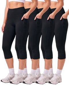 lot 2280 image: Real Essentials 4 Pack Womens Capri Leggings with Pockets Casual Yoga Workout Exercise Pants (Available in Plus Size) - Set 9, XXL
