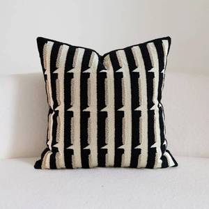 lot 2304 image: Mussepera 20x20 Black Cream Stripe Tufted Pillow Covers Luxury Geometric Accent Pillows Soft Woven Decorative Pillow Cases for Couch, Sofa, Bedroom D�cor (Black, 20�20)