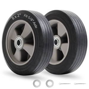 lot 5348 image: GICOOL 8 x 2 Flat-Free Solid Rubber Tire and Wheel with Ball Bearings and 58 Axle Bore Hole, 2 Offset Hub, For Hand Truck Dolly Trolley Garden Wagon Cart Generator Replacement Tire, 2 Pack
