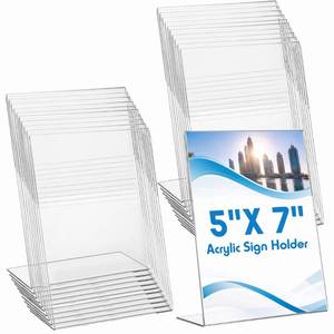 lot 5352 image: Vicenpal 20 Pcs 5 x 7 Inch Acrylic Sign Holder Acrylic Picture Frames Plastic Picture Flyer Holder l Shaped Photo Frames Self Standing Desktop Table Signs for Office, Store, Restaurant, Vertical