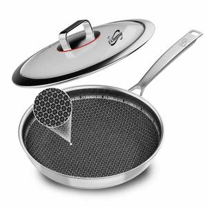 lot 5355 image: Non Stick Frying Pans w Lid, 12in 3-Ply Stainless Skillet, Hybrid Ceramic Coating, PFOAPFASPTFE-Free, Induction Compatible, Dishwasher Oven Safe, Metal Utensil Safe, Scratch-Proof, Stay-Cool Handle