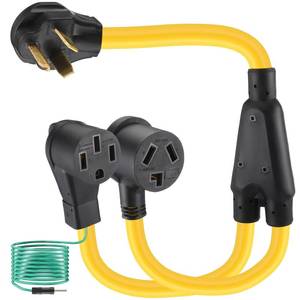 lot 5363 image: Tellegloww 30 Amp Dryer Y Splitter to RVEV NEMA 10-30P to 14-50R10-30R 3 Prong 30A to 4 Prong 50 A Y Adapter Cord for EV Charging Dryer 10 AWG with Safety Ground Wire, 3FT(Yellow)