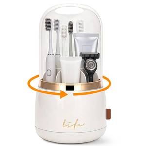 lot 5371 image: 360 Rotating Toothbrush Holders for Bathrooms, 7-Slot Toothbrush Holder with Cover & Drainage, Bathroom Countertop Organizer for Electric Toothbrushes, Toothpaste & Makeup Brushes